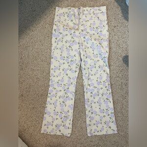 Zara Cream Pants with Purple Floral Design